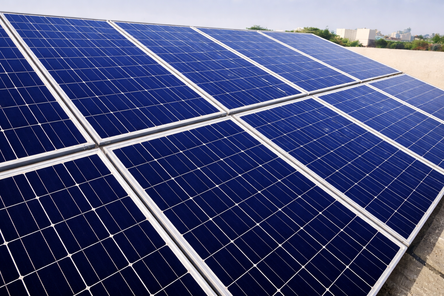 After rooftop solar panel cleaning with water spray