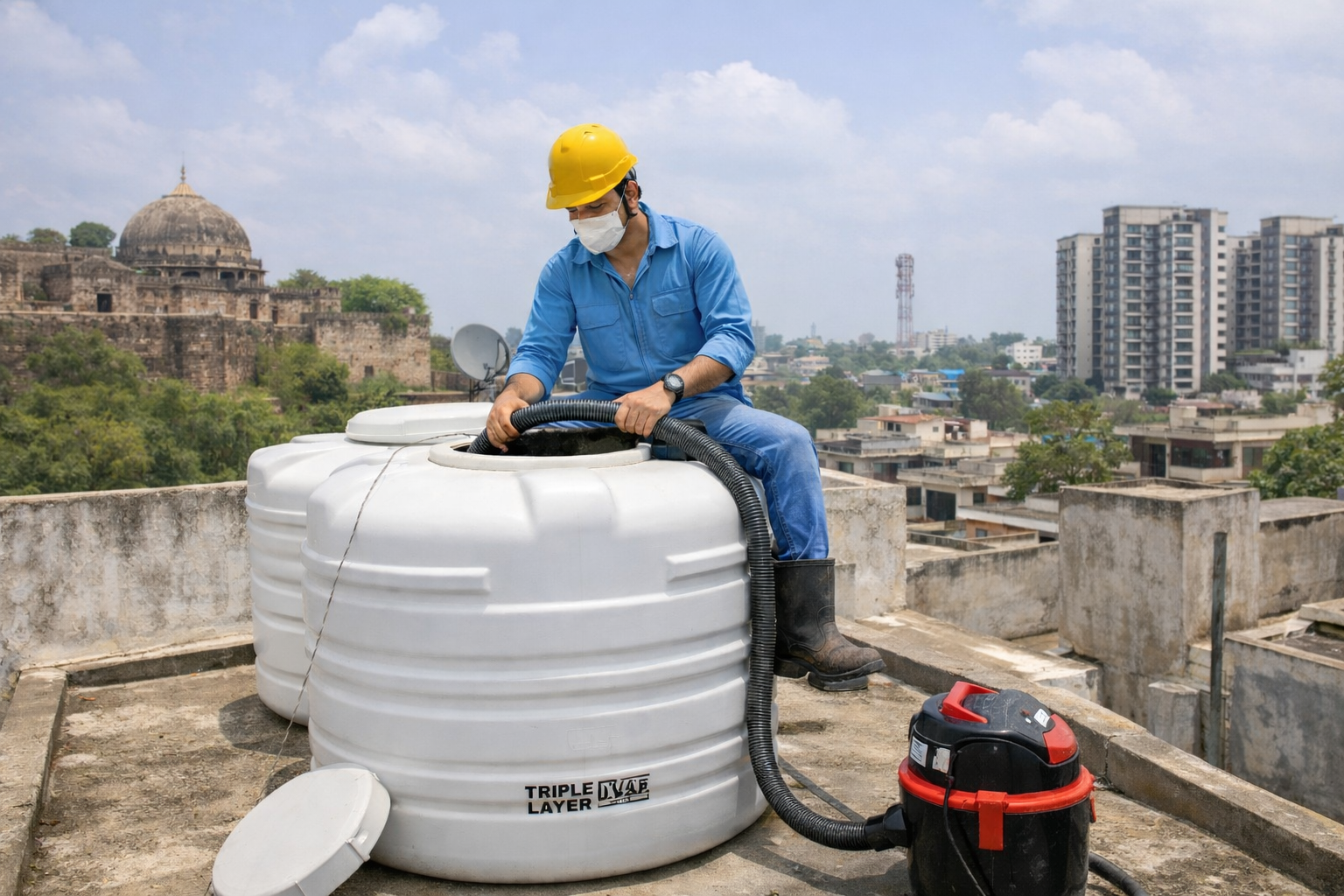 Before and after rooftop tank vacuuming